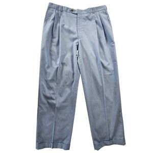 Berle Mens 36x30 Blue White Seersucker Pleated Cuffed Pants Resortwear Summer